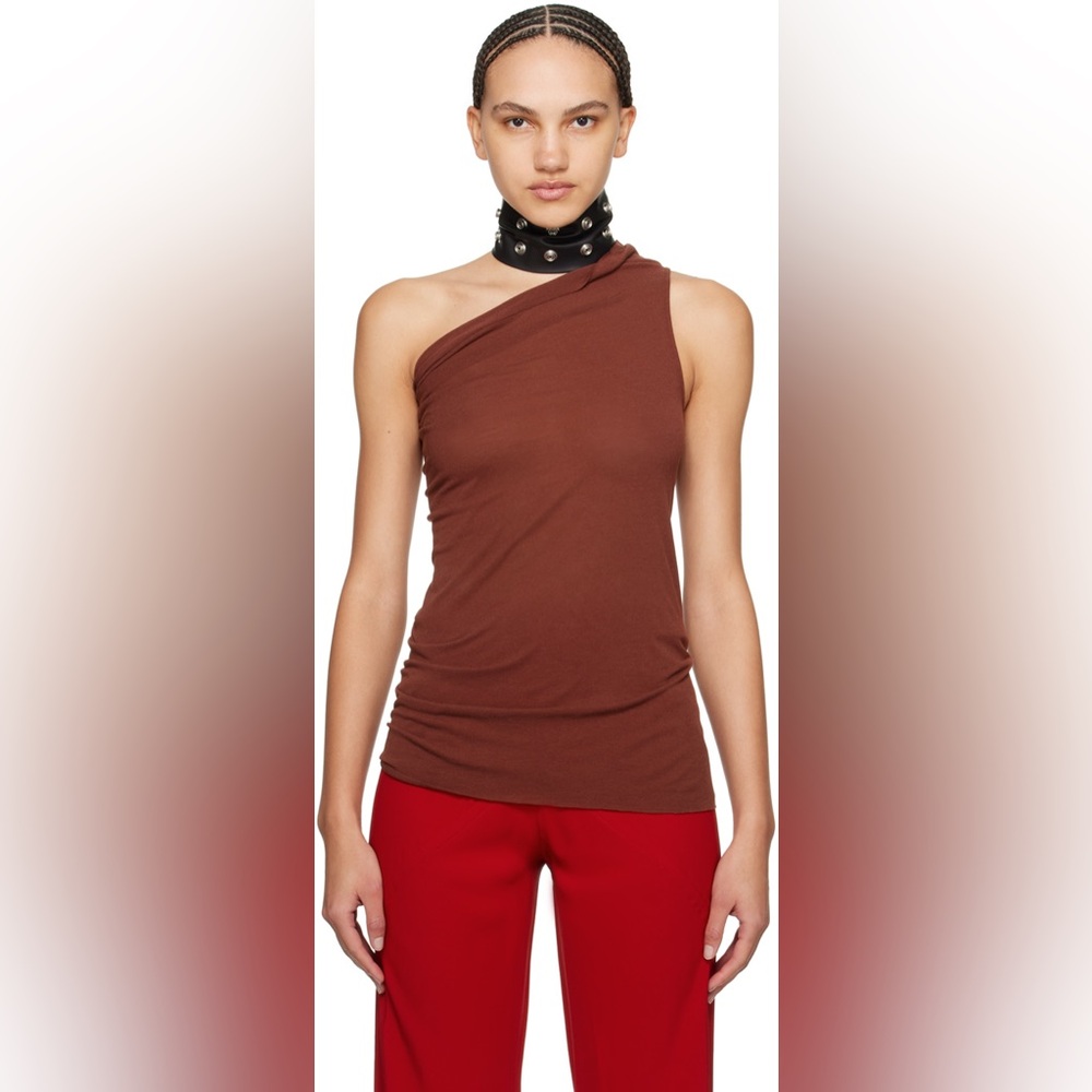 Rick Owens “Athena T” one shoulder jersey silk viscose top in burgundy ss24